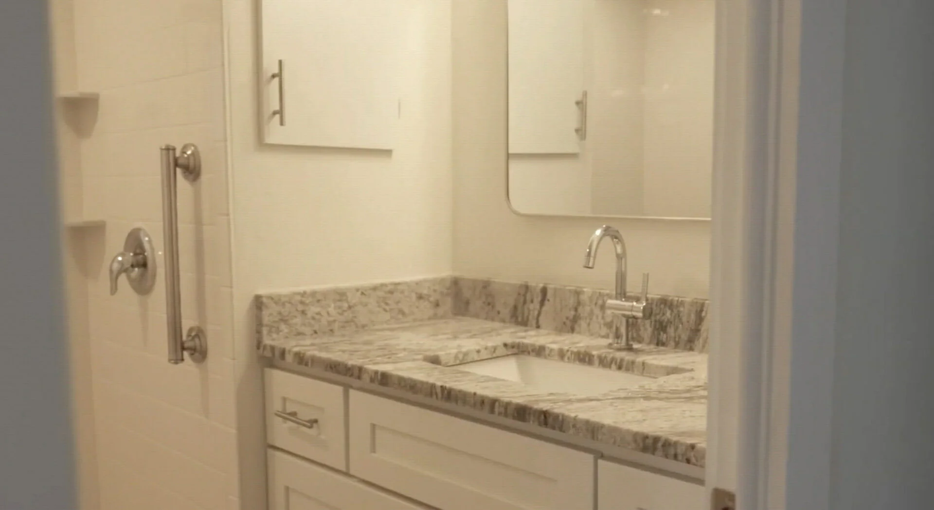 Finished mobile home bathroom over a solid subfloor